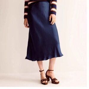 Boden Cecilia Satin Slip Midi Skirt Dark blue Size 6 Petite Minimalist Old Money